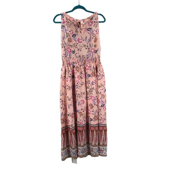 BLOOMCHIC 14-16 Plus 1X Pink Halter Floral Boho Sleeveless Midi Dress NWT 0B7 - Picture 2 of 5